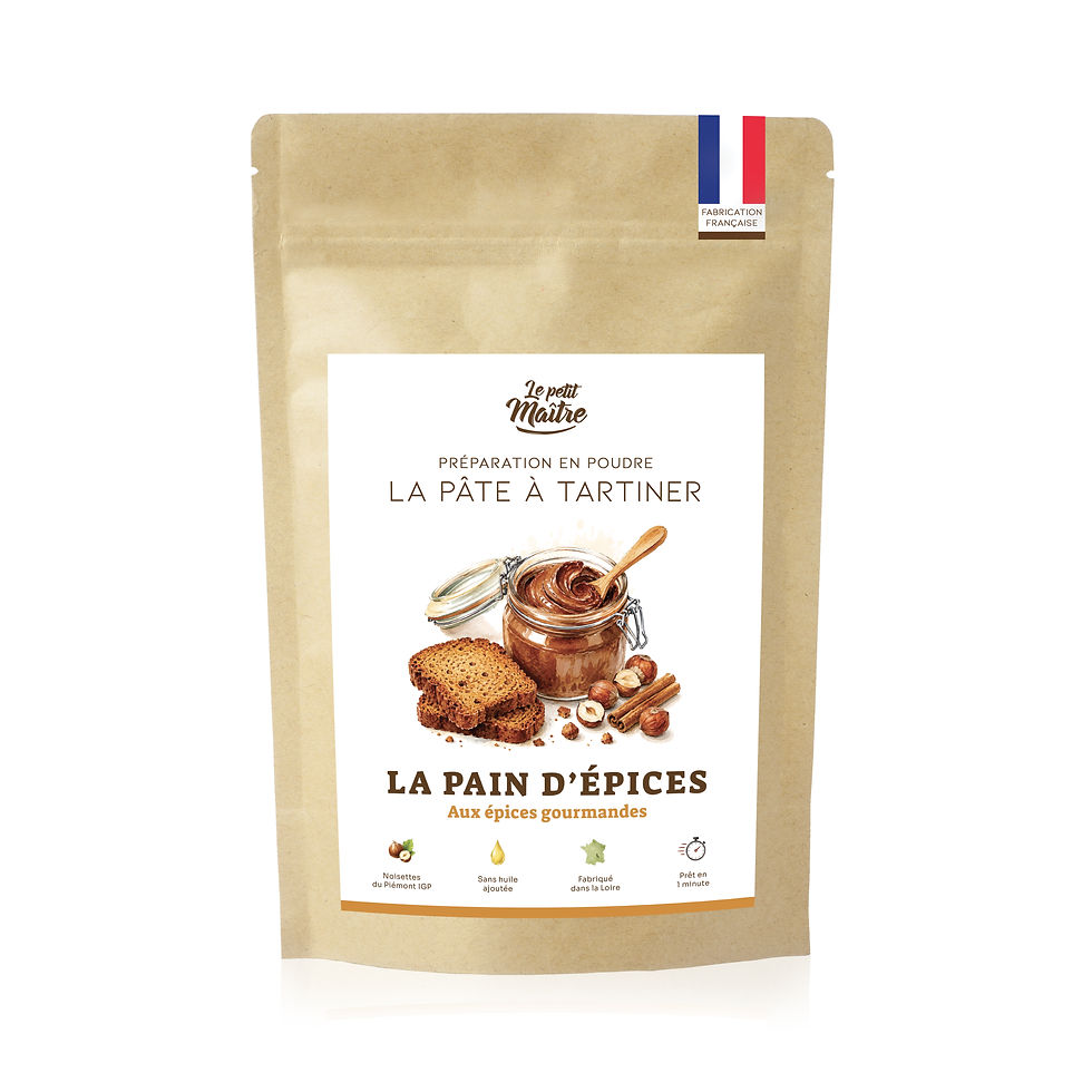 Sachet de pâte à tartiner bio aux noisettes du Piémont et pain d'épices
