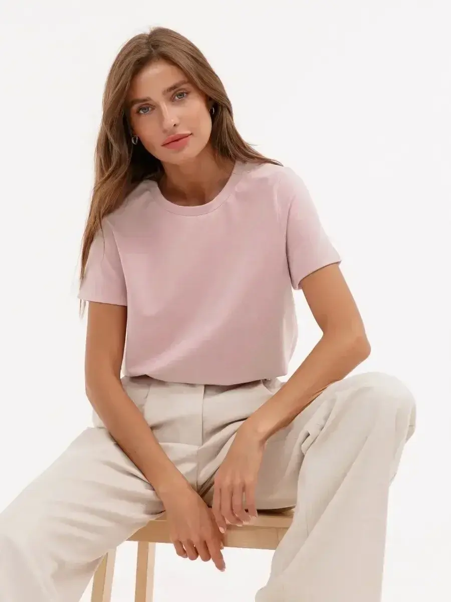 Miniatura: Bornladies Summer 100% Cotton Women's T-Shirt Bottoming Basic Fashionable Solid