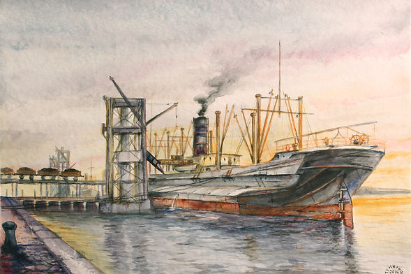 "Poplarbranch" Coal Hoist at Alexandra Dock Newport 1914 Watercolor