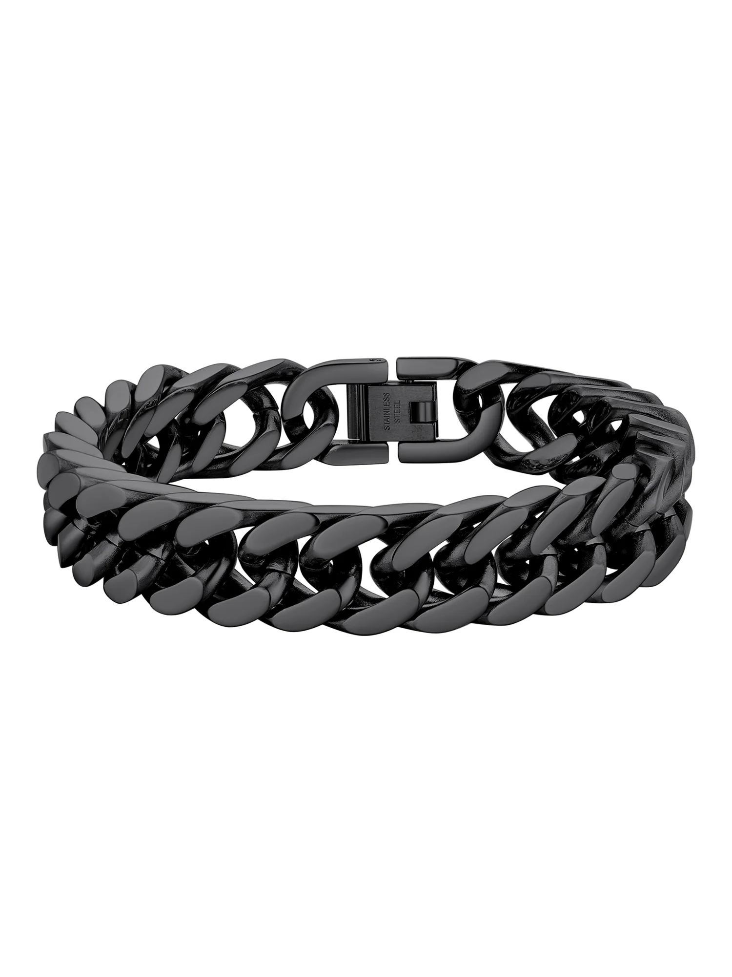 12mm Cuban Bracelet, Black Stainless
