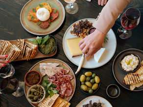 Yarra Valley winery food spread with cheese board, cured meats and wine tasting.