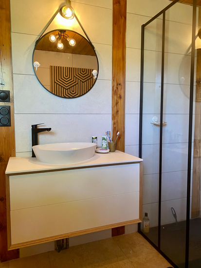 Meuble vasque bois et corian