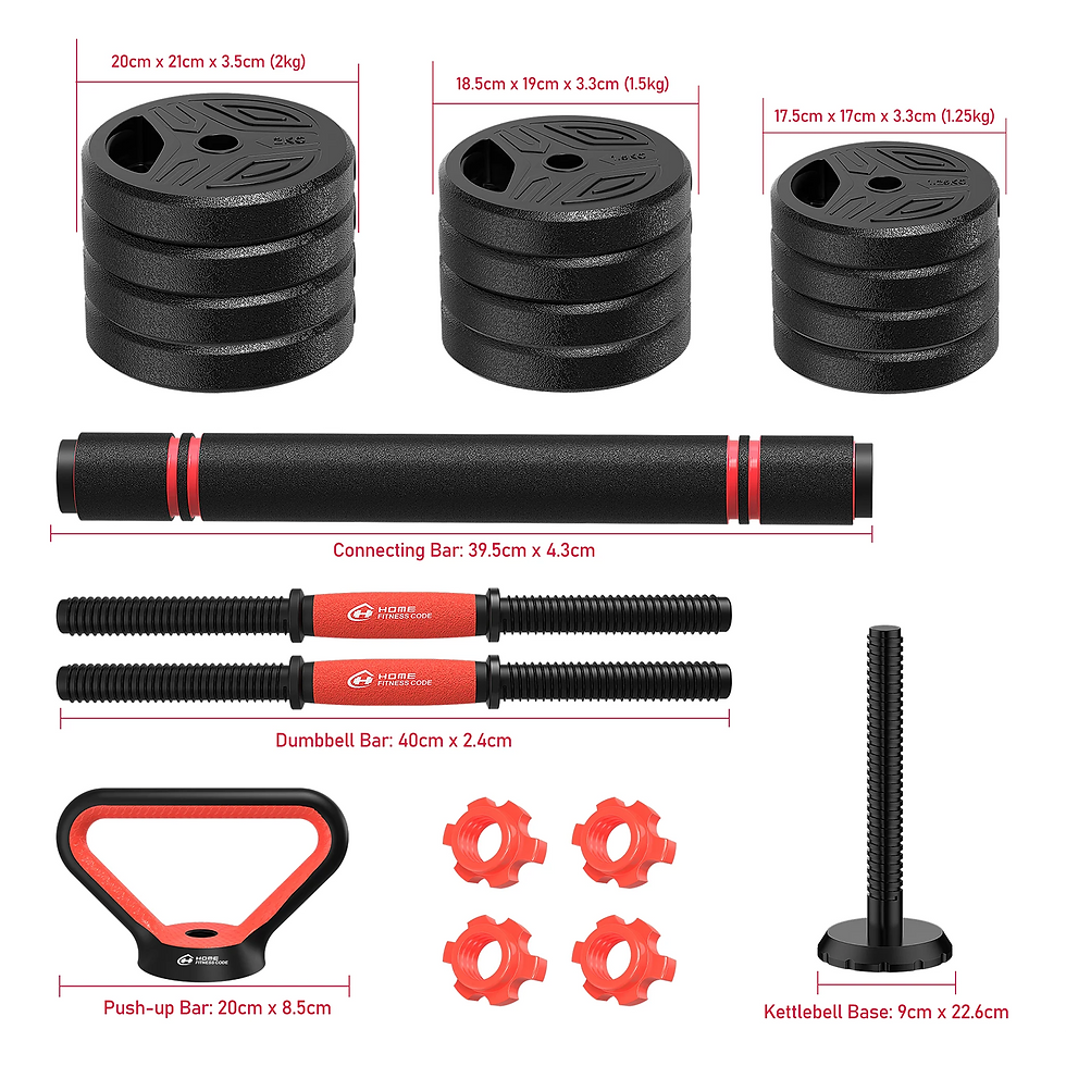 Thumbnail: 3-in-1 Dumbbells Set 20 kg Adjustable Dumbbells with Extra Barbell Bar Plastic-C