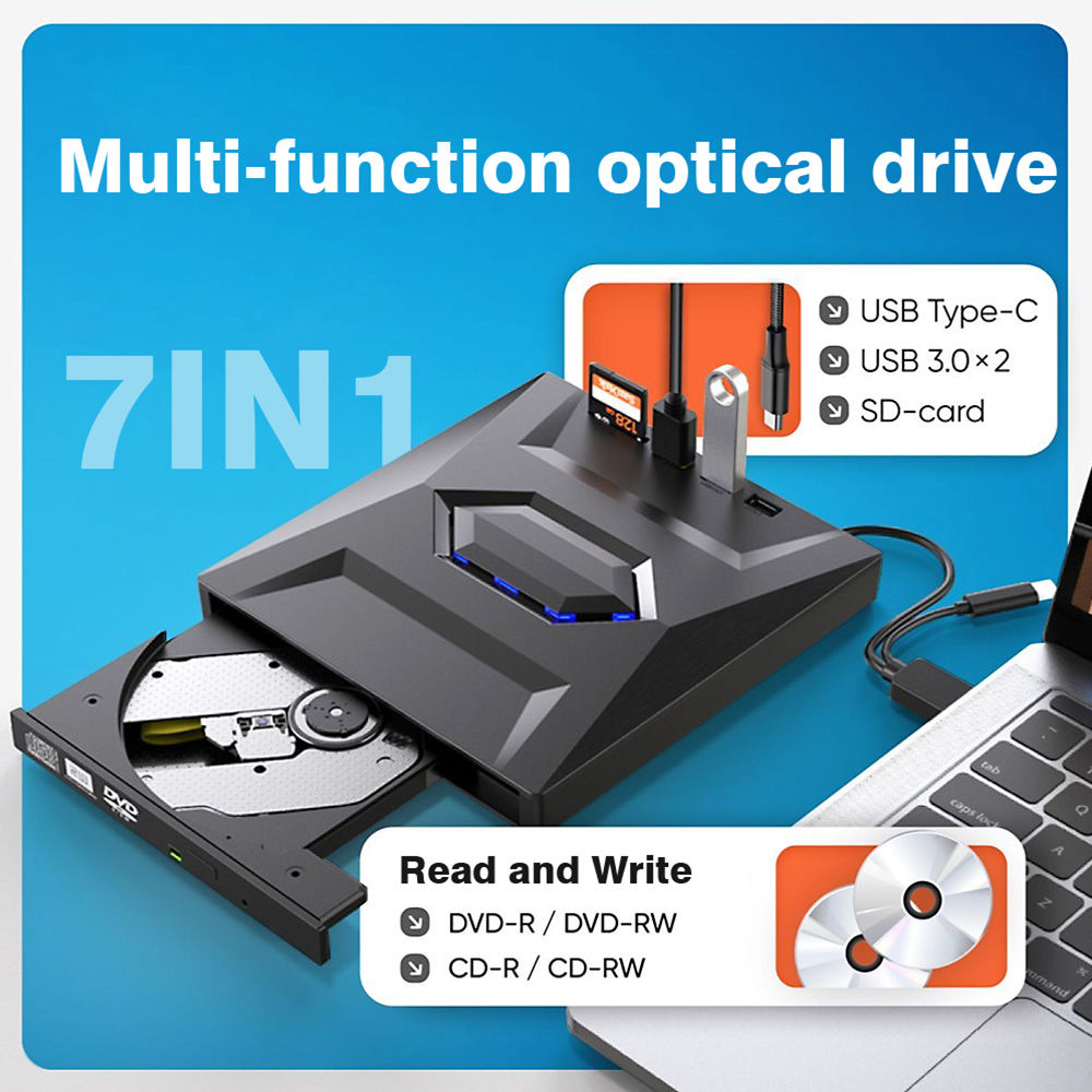 External USB 3.0 & Type-C CD/DVD Drive with SD/TF Card Reader