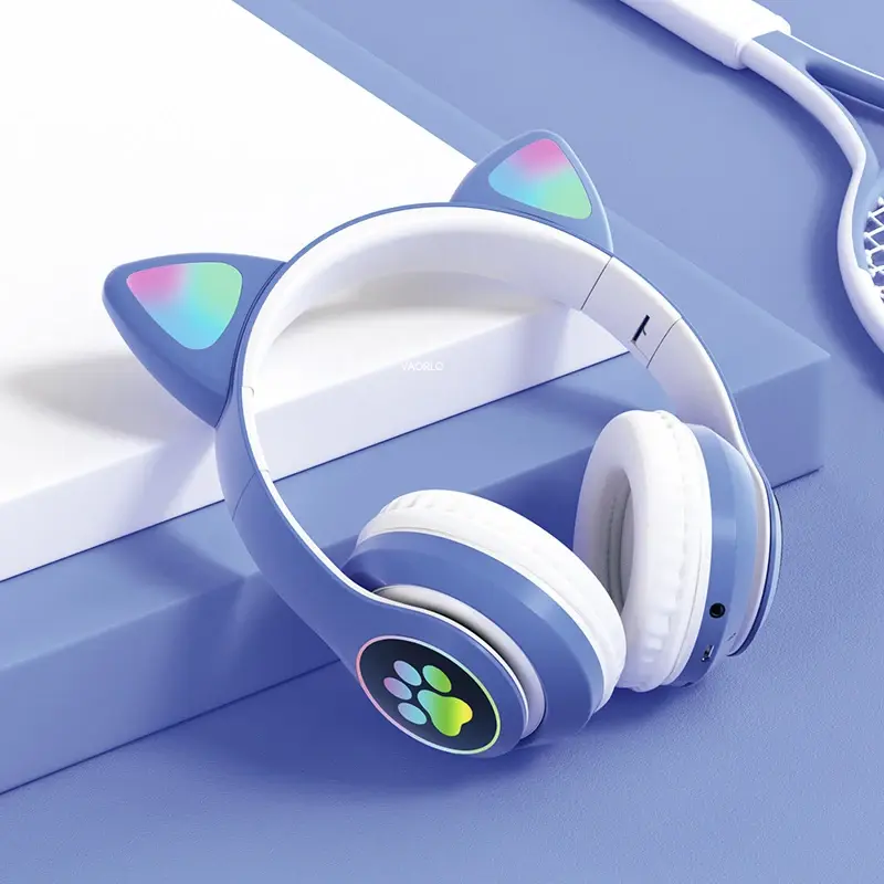 Thumbnail: Cute Cat Ears Bluetooth 5.0 Headphones with LED Flash Light