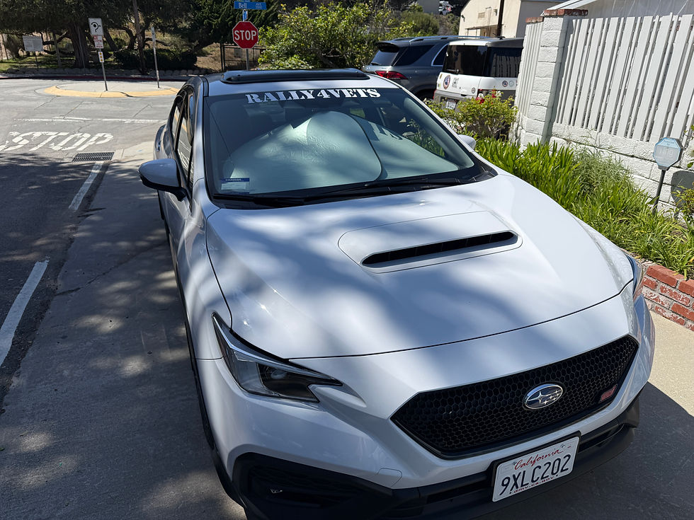 Picture of the Rally4Vets 2022 WRX GT with Rally4Vets windshield banner