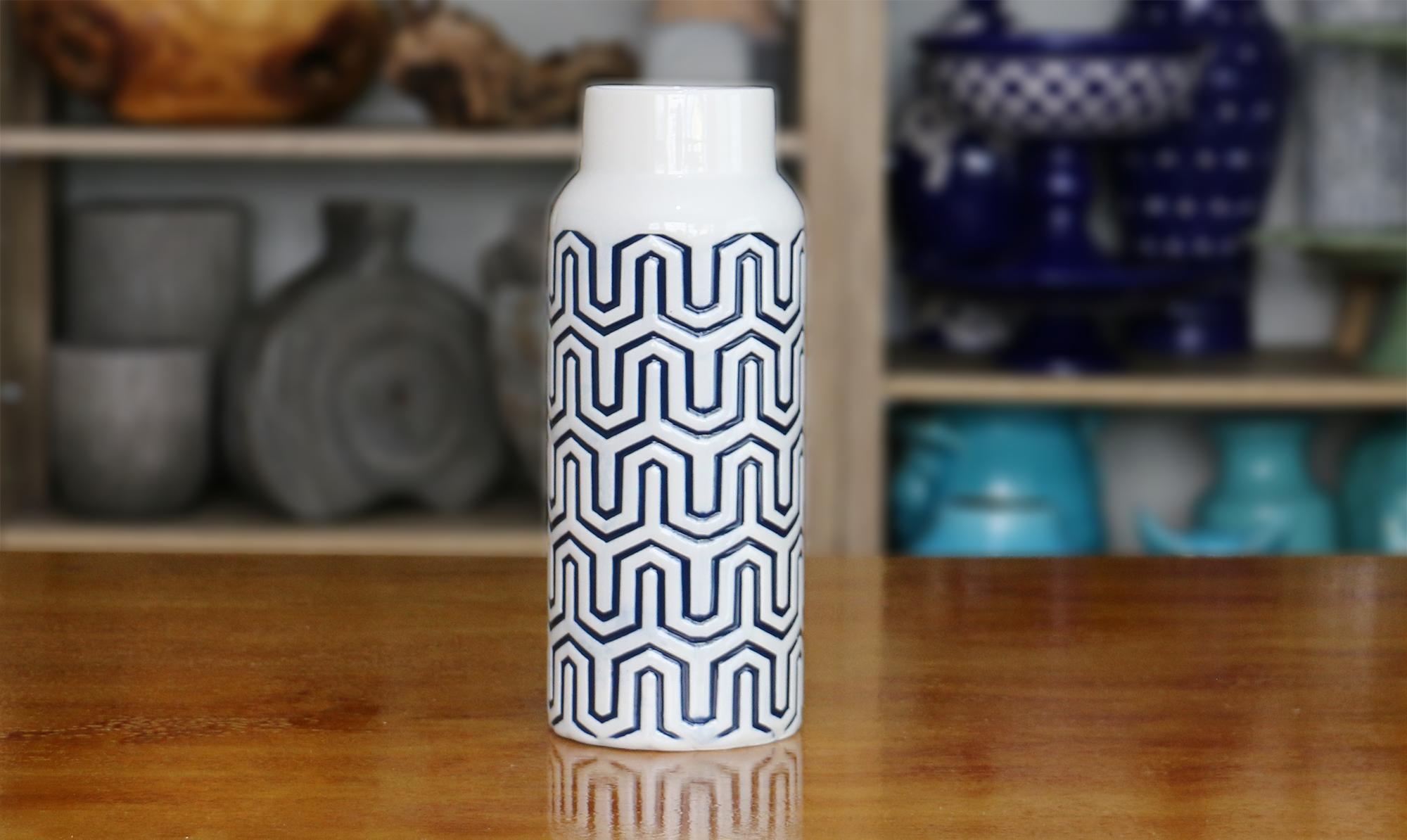 Vaso branco e azul geo M