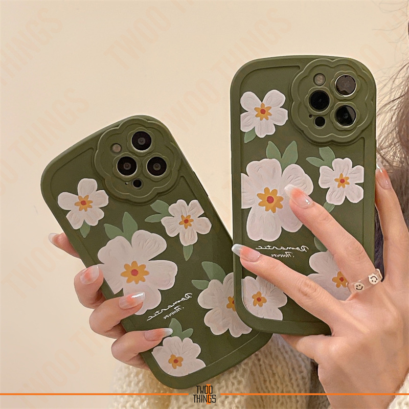 Thumbnail: Olive Green Case with Painting White Flowers