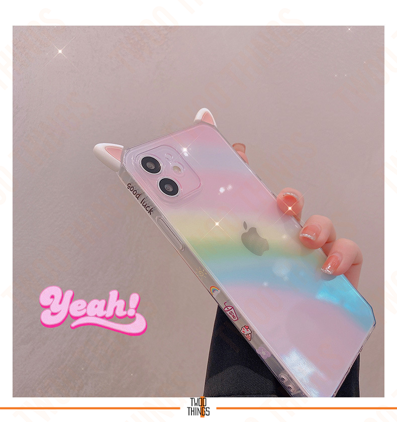 Thumbnail: Reflective Rainbow Transparent Case with Kitty Ear