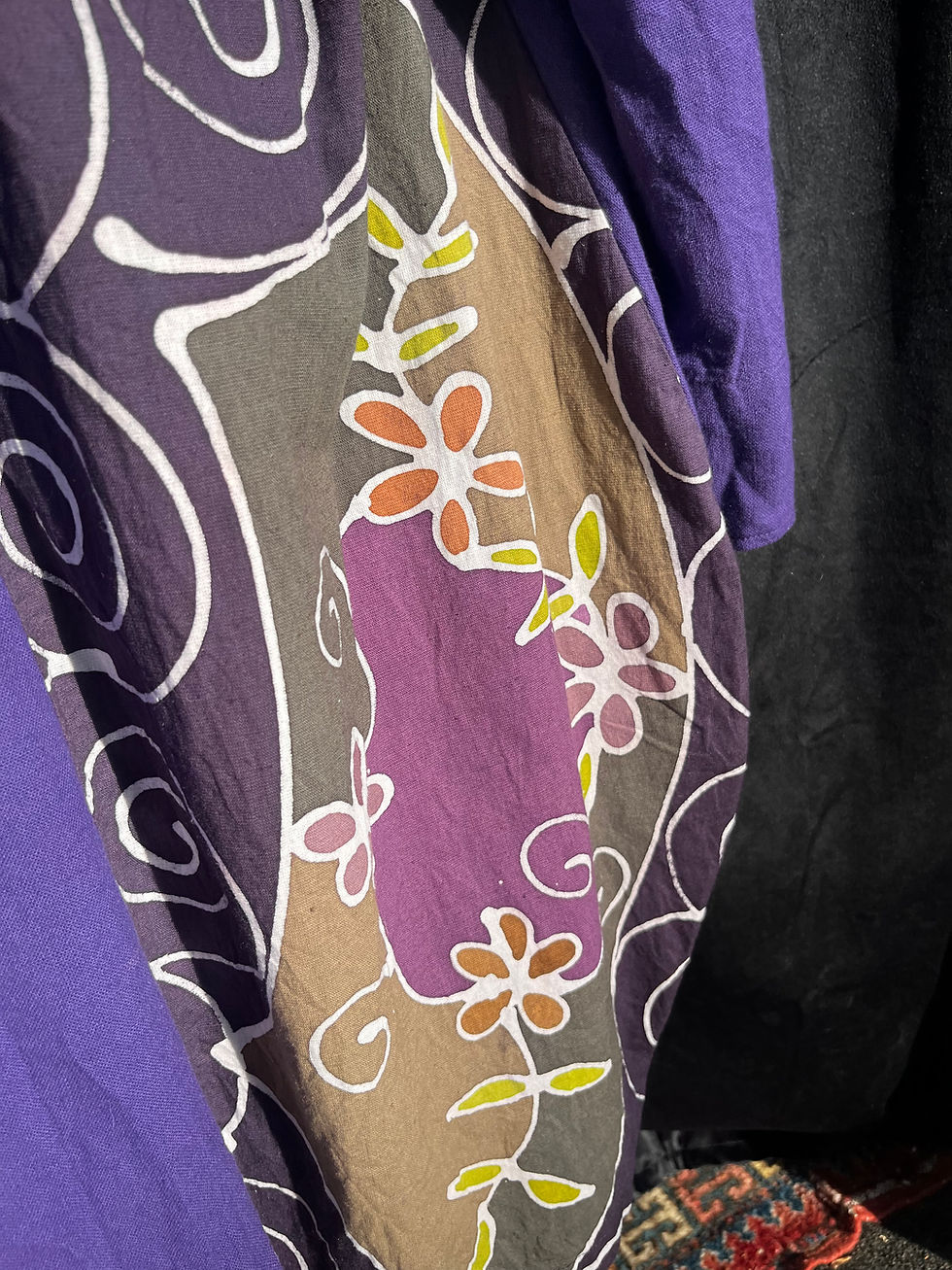 Thumbnail: Detail of its floral and geometric print pattern.