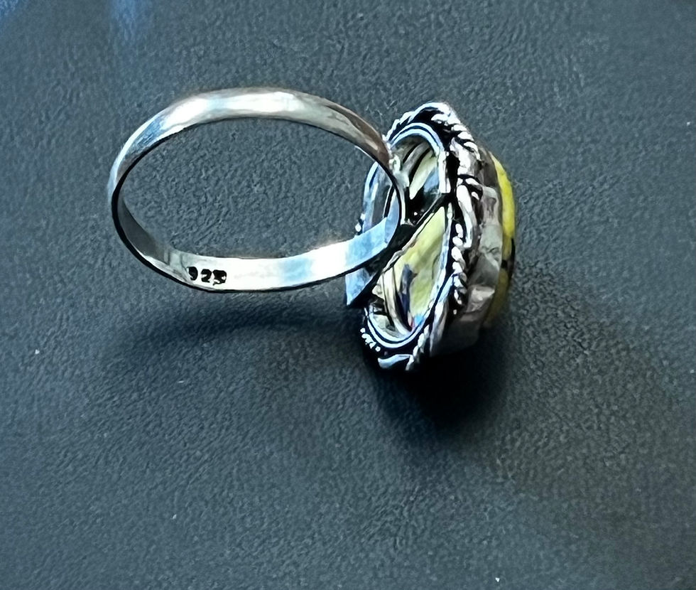 Thumbnail: Vintage 1980's Stirling Silver Round Yellow Fodite Ring