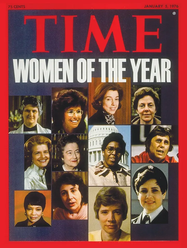 1975: American Women. Designed by Norman Gorbary; Photographs by Dirck Halstead, Neil Leifer, Dennis Brack — Black Star, David Burnett — Pledge, David Hume Kennerly — The White House, Steve Northup, Halstead, Burnett, Art Shay, Bill Pierce, Julian Wasser, John Zimmerman