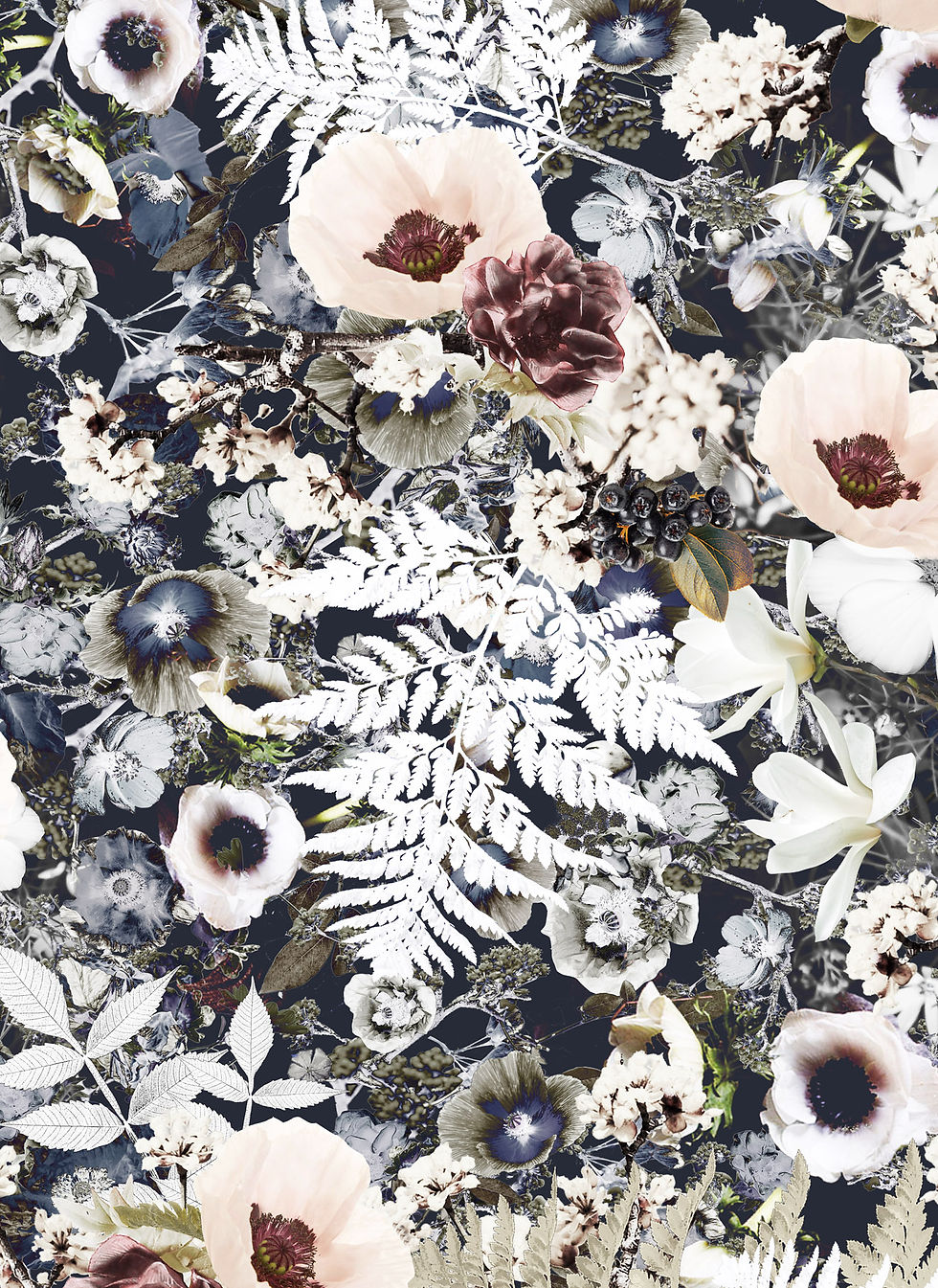 Thumbnail: Dark floral wallpaper featuring flowers in various sizes by Good and Craft