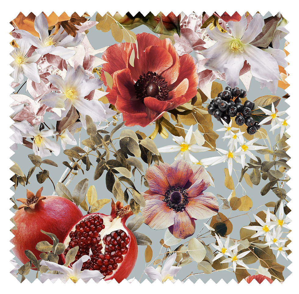 Fruits Blossom - Velvet Fabric - Ice