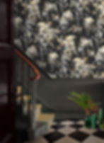 Dark bird wallpaper in hallway by Good & Craft