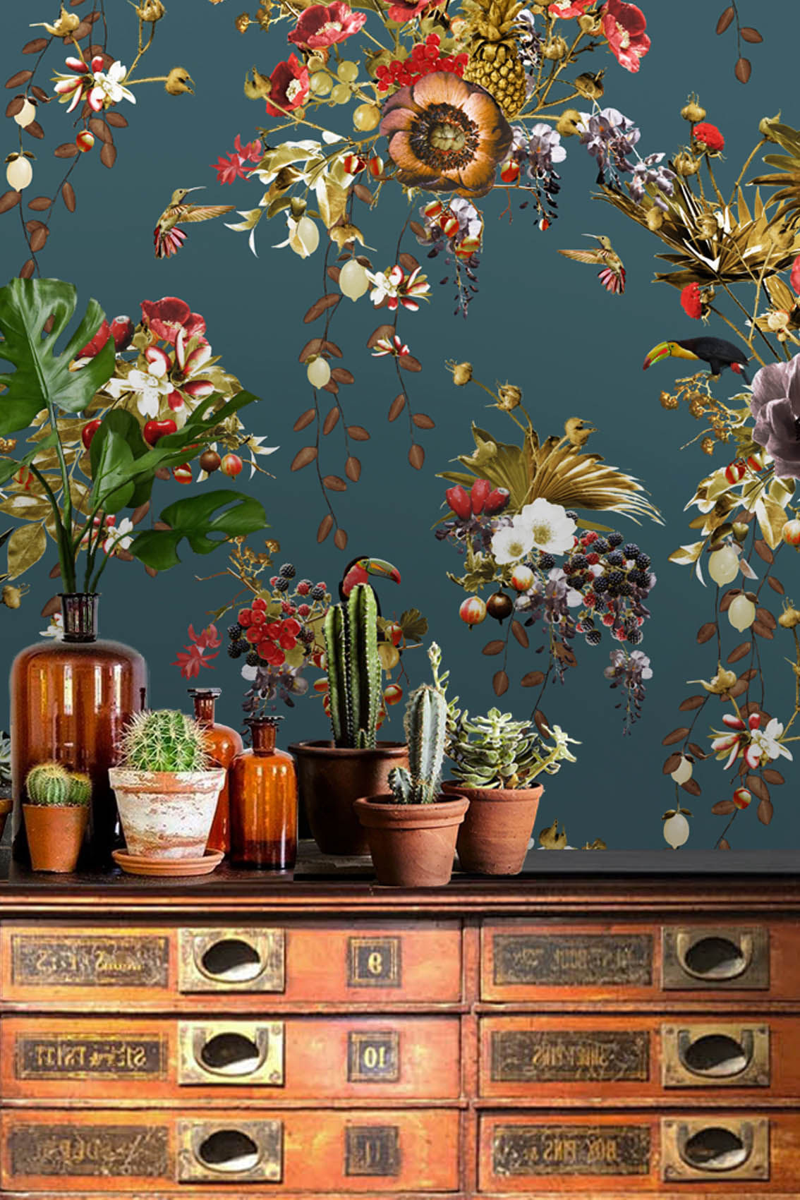 Jungle wallpaper dark blue by Good & Craft