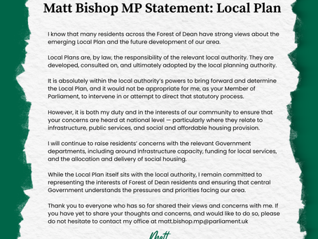 Matt Bishop MP Statement: Local Plan