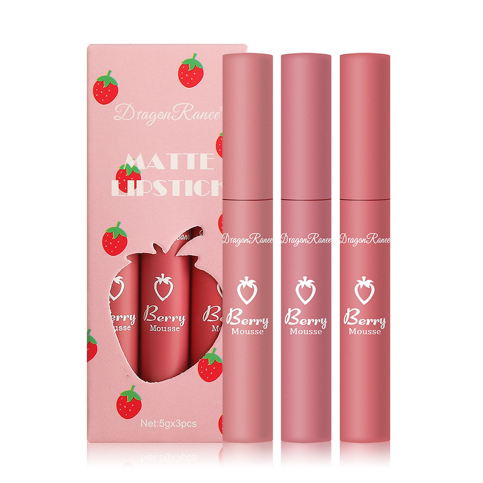 Thumbnail: 3 Pcs Strawberry Velvet Lip Glaze Set for Women