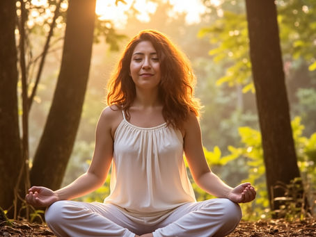 mujer meditando junto al dinero