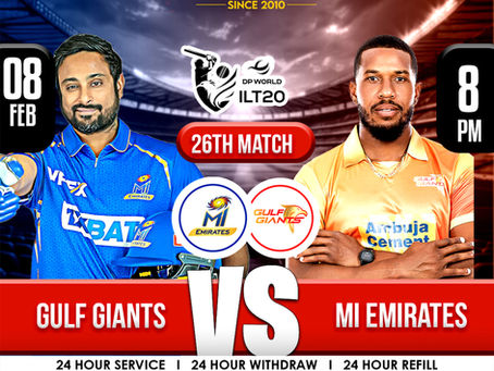 Gulf Giants vs MI Emirates in today's ILT20 match. Stay tuned for our match prediction and analysis.