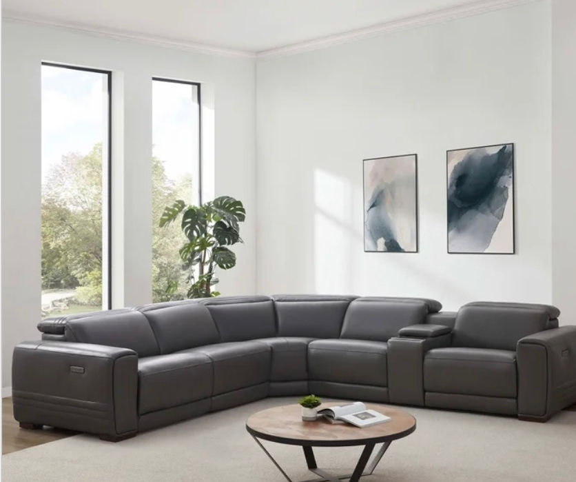 Thumbnail: Karson 6-piece Top-grain Leather Power Reclining Sectional