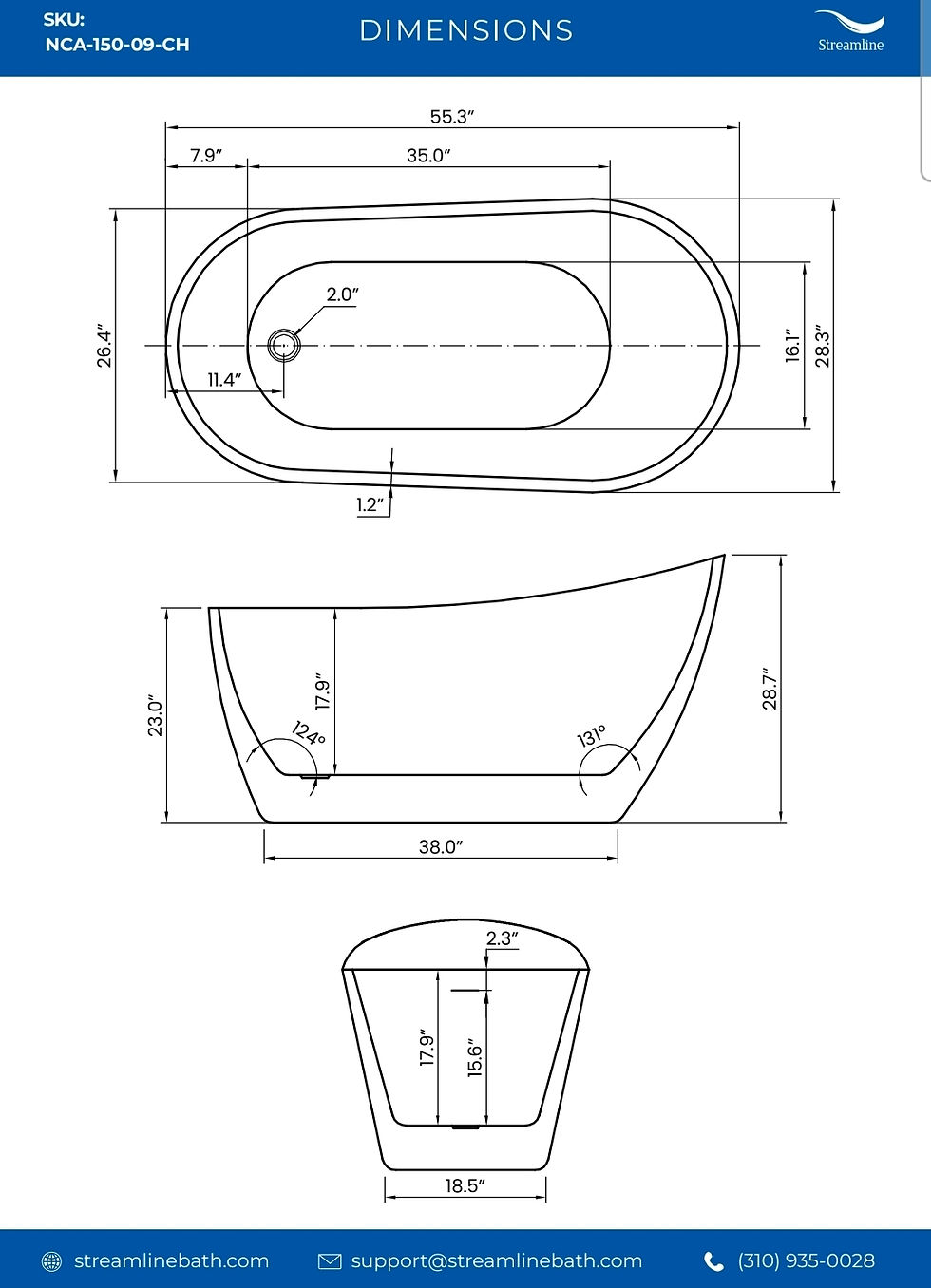 Thumbnail: Streamline 55 in. Freestanding Bathtub with Expandable Bamboo Bathtub Caddy
