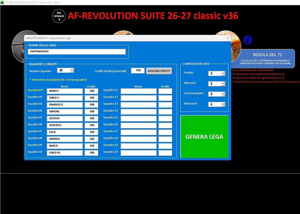 GENERA LEGA INIZIALE