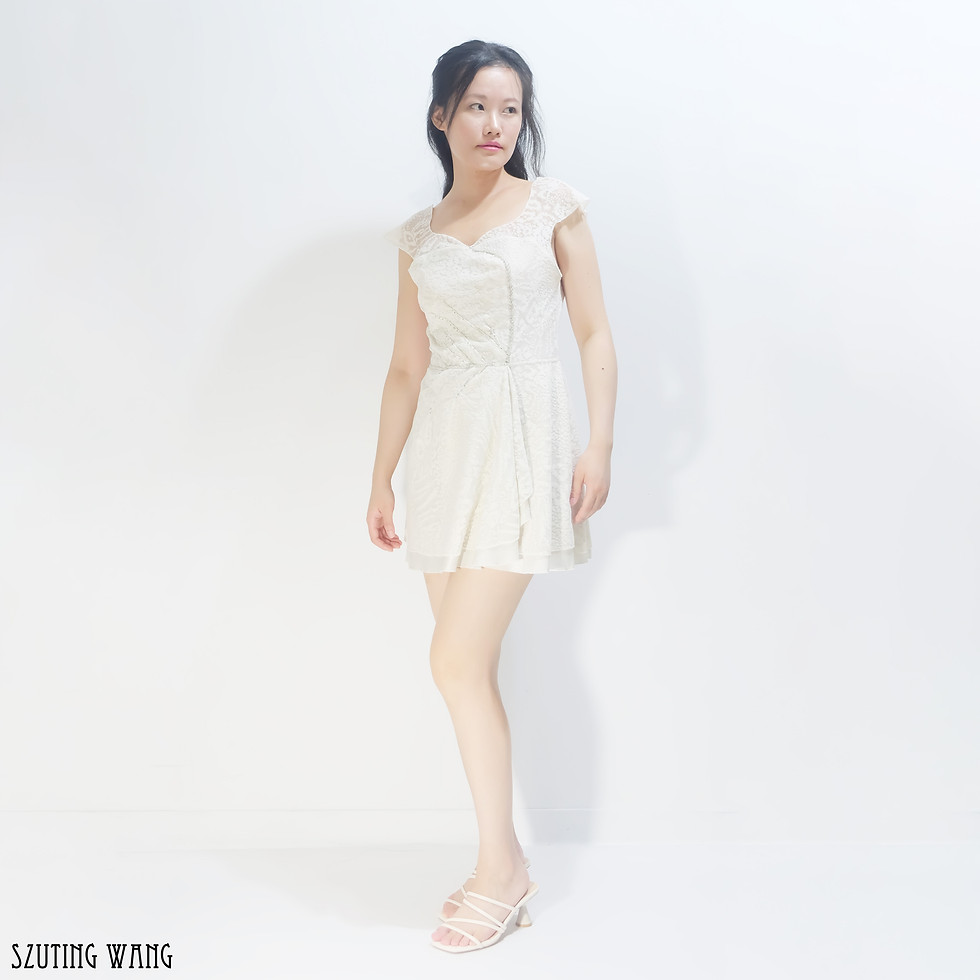 縮圖：𝐒𝐙𝐔𝐓𝐈𝐍𝐆 𝐖𝐀𝐍𝐆 𝐒𝐩𝐫𝐢𝐧𝐠/𝐒𝐮𝐦𝐦𝐞𝐫 純手工縫珠 原創輕婚紗設計 白色 無袖露背 彈性蕾絲 禮服洋
