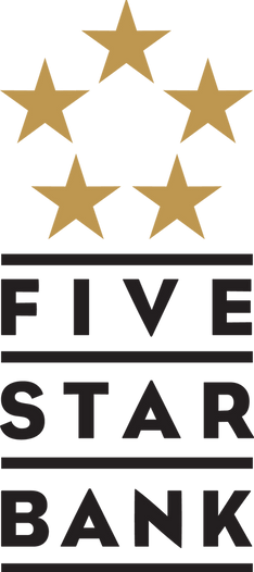 five star bank logo - five gold stars above black text of the business name