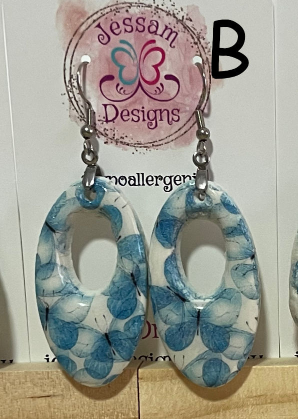 Blue Butterfly Organic Polymer Clay Drop Earrings