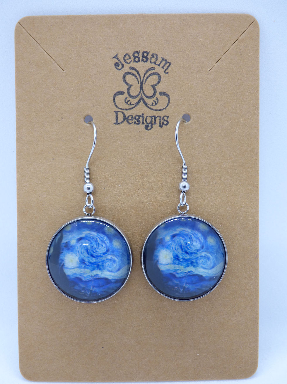 Van Gogh Style - Starry Night 20mm Glass CAB 42mm Drop Earrings