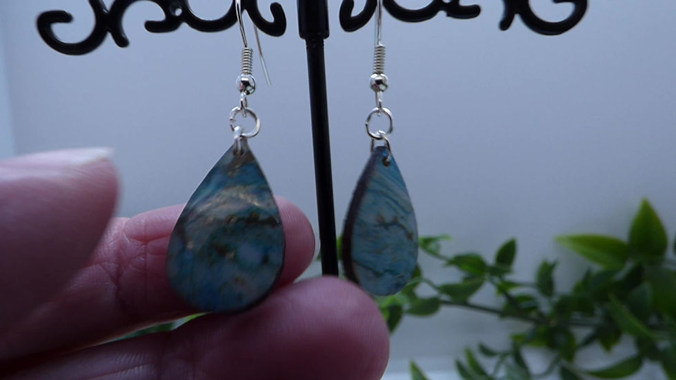 Thumbnail: 45mm Marble Foil Wood Dangle Earrings.