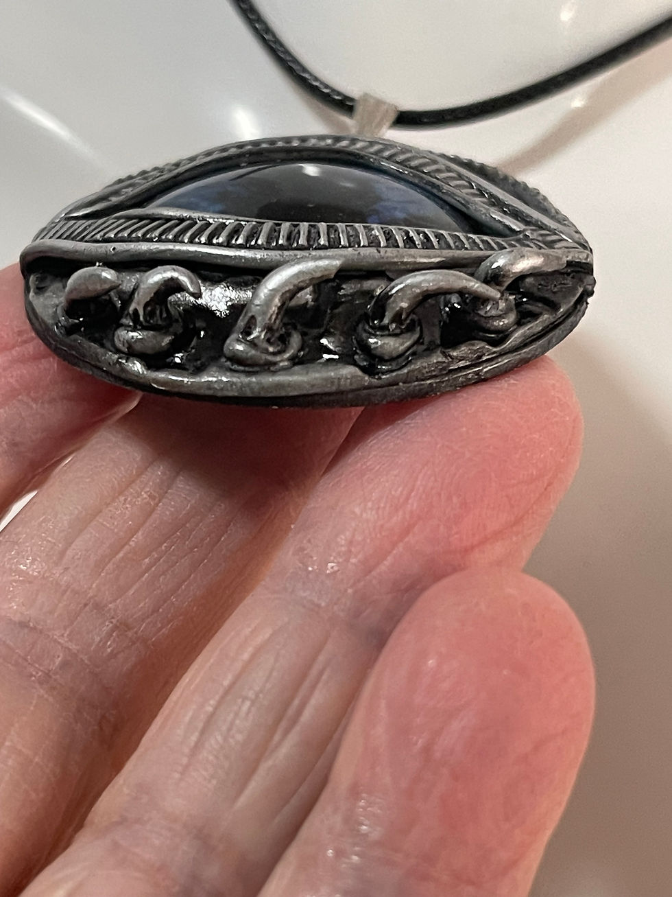 Thumbnail: Silver Dragon Eye Polymer Clay 45cm + 5cm Extension Necklace