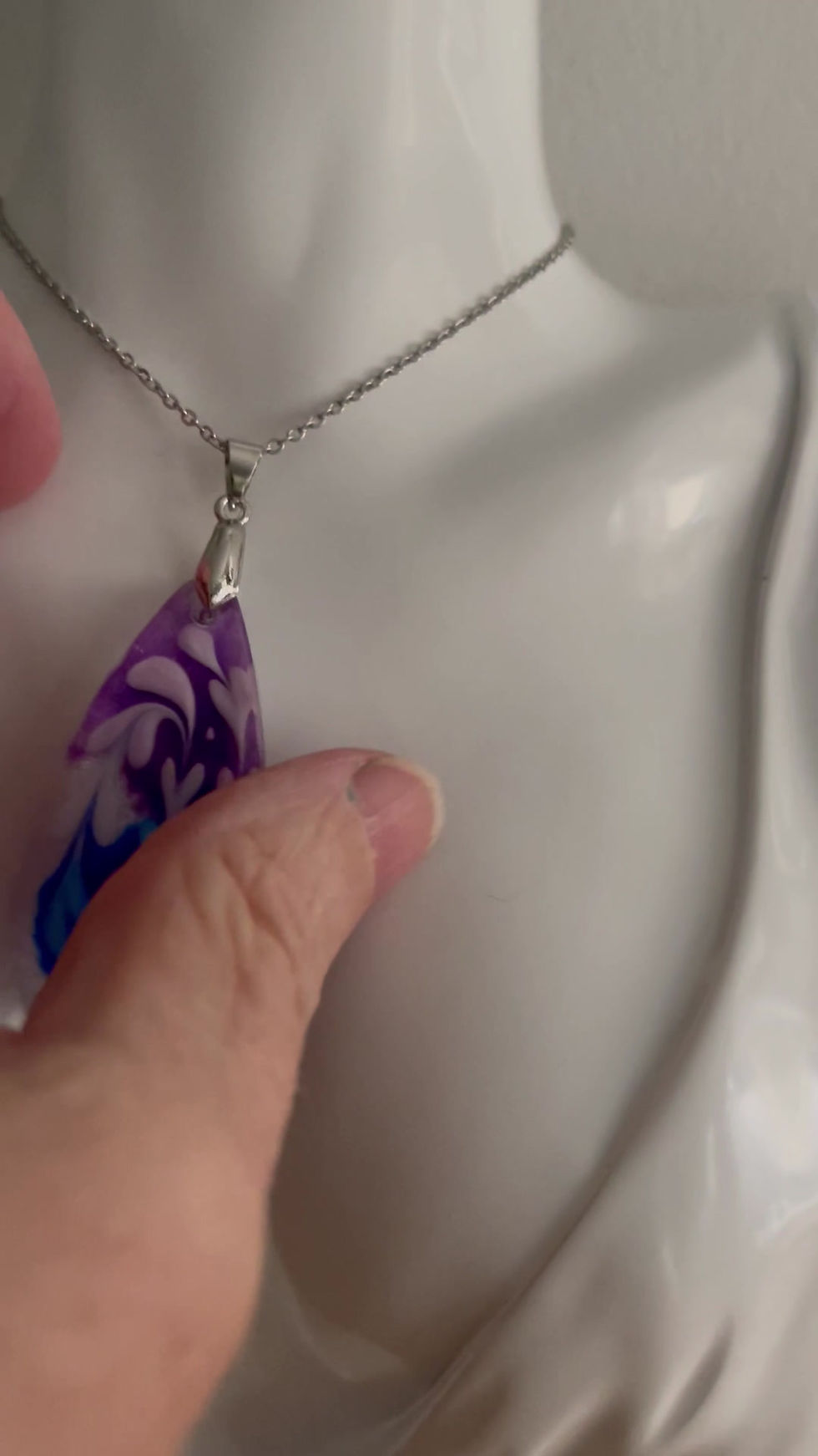 Thumbnail: Purple/Blue Raindrop Silver Glitter Pendant & Necklace