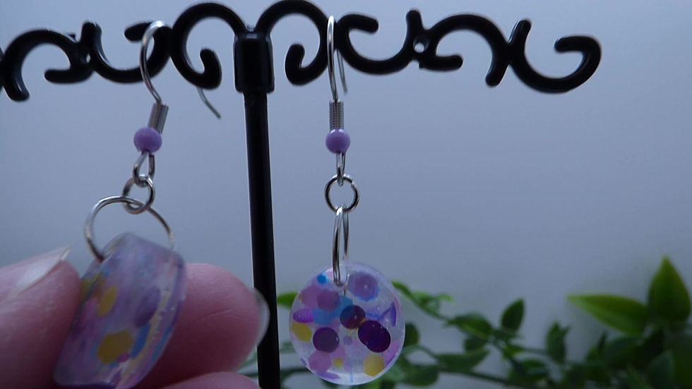 Thumbnail: Magical Princess Collection - Pair of Small Round Resin Dangle Earrings.