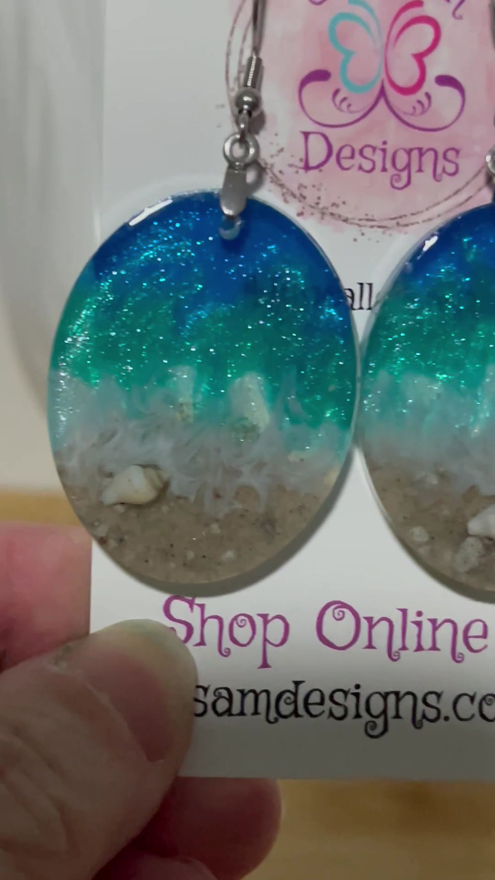 Thumbnail: Ocean/Shell Resin Oval 65mm Drop Earrings