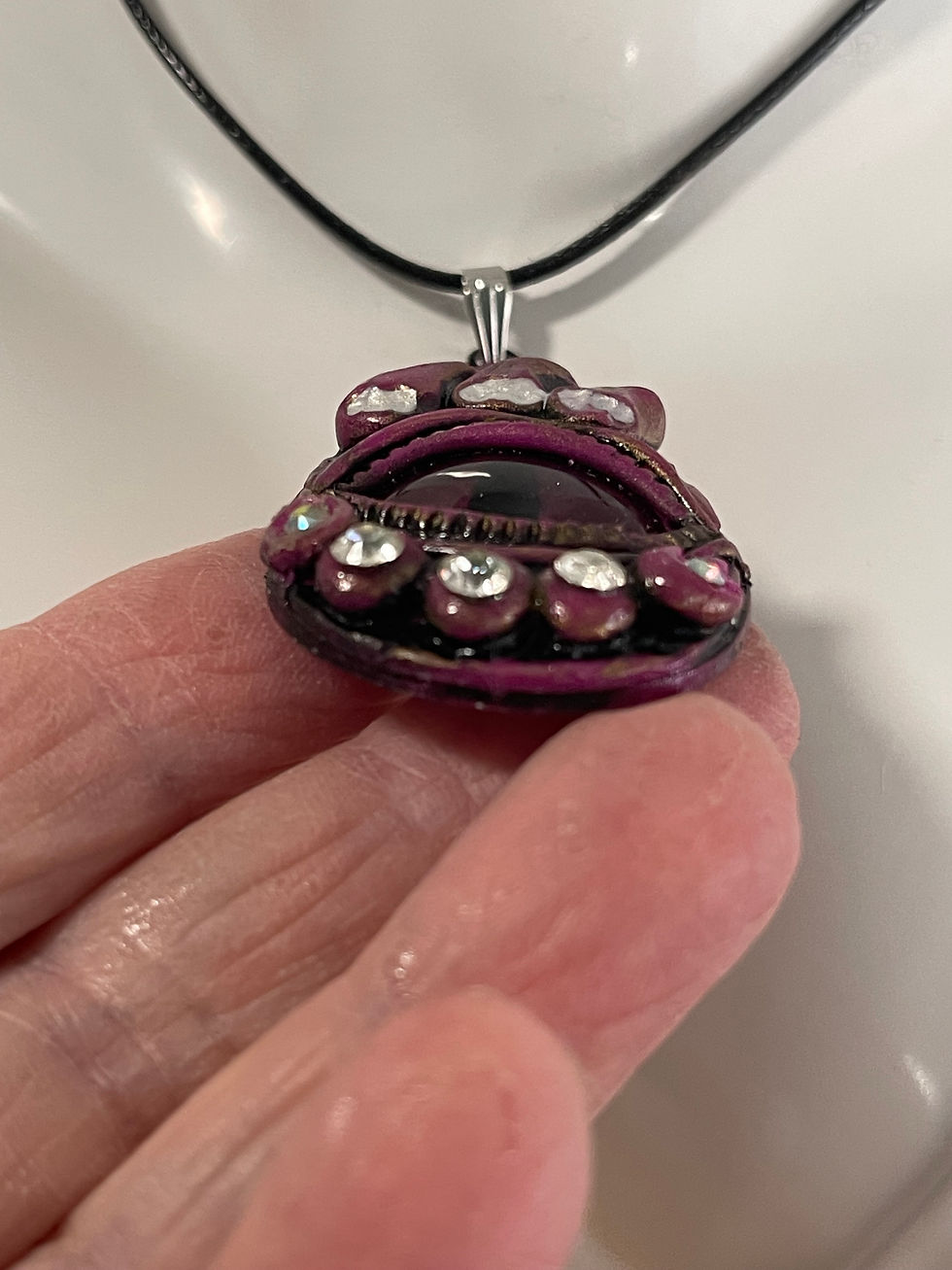 Thumbnail: Purple Dragon Eye Polymer Clay 45cm + 5cm Extension Necklace