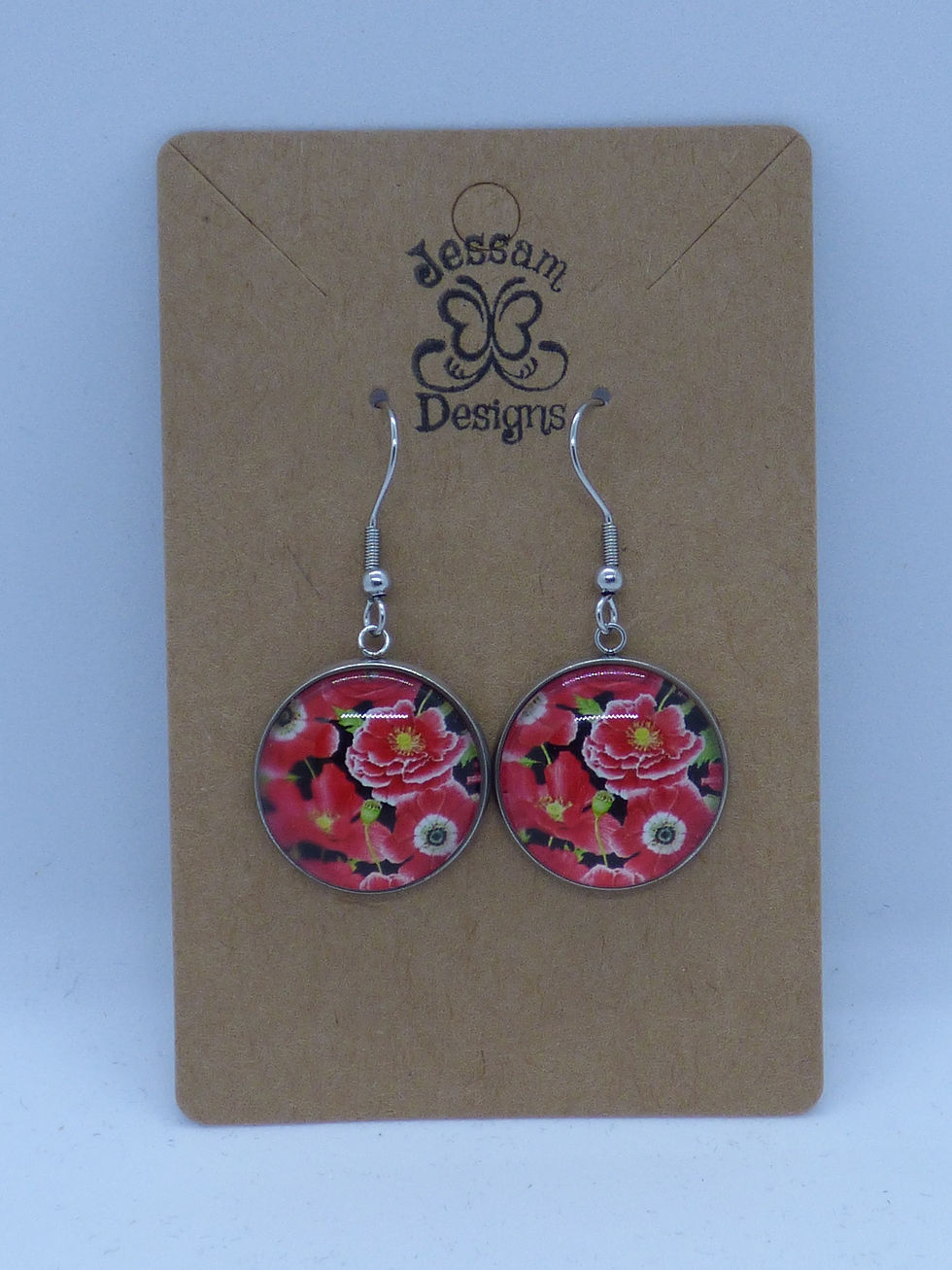 Poppy 20mm Glass Cabochon 42mm Drop Earrings