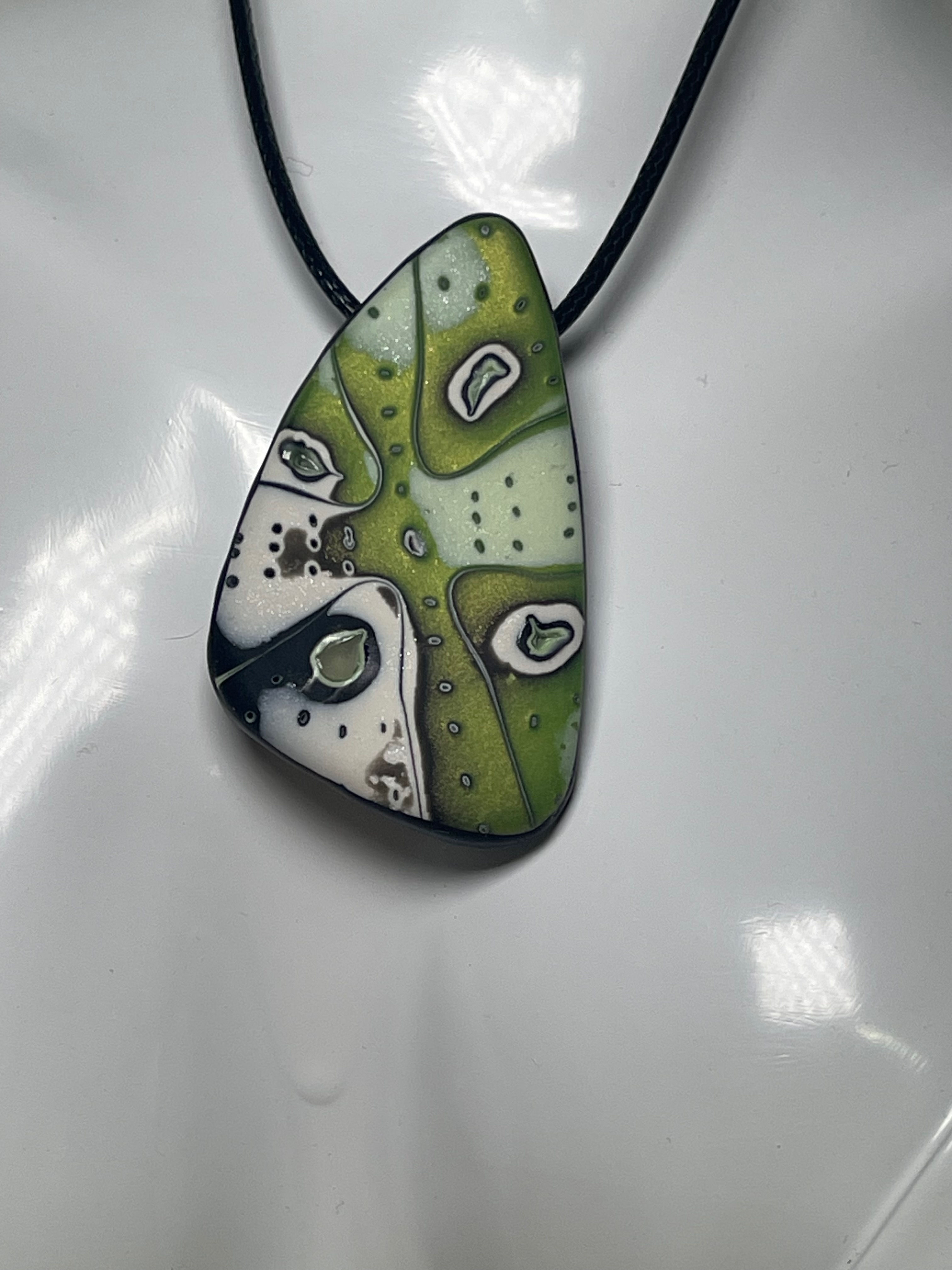 Green Polymer Clay Pendant On A 45cm + 5cm Extension Necklace