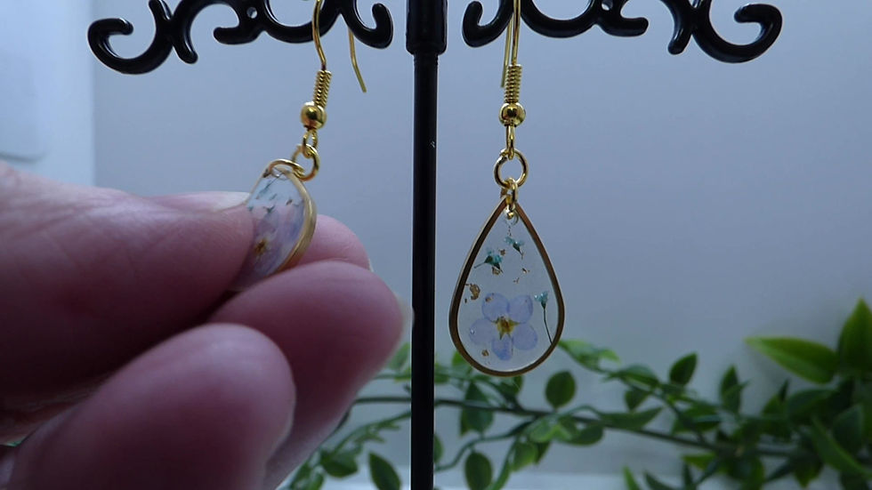 Thumbnail: Forget Me Not Flower Gold Raindrop 45mm Dangle Earrings
