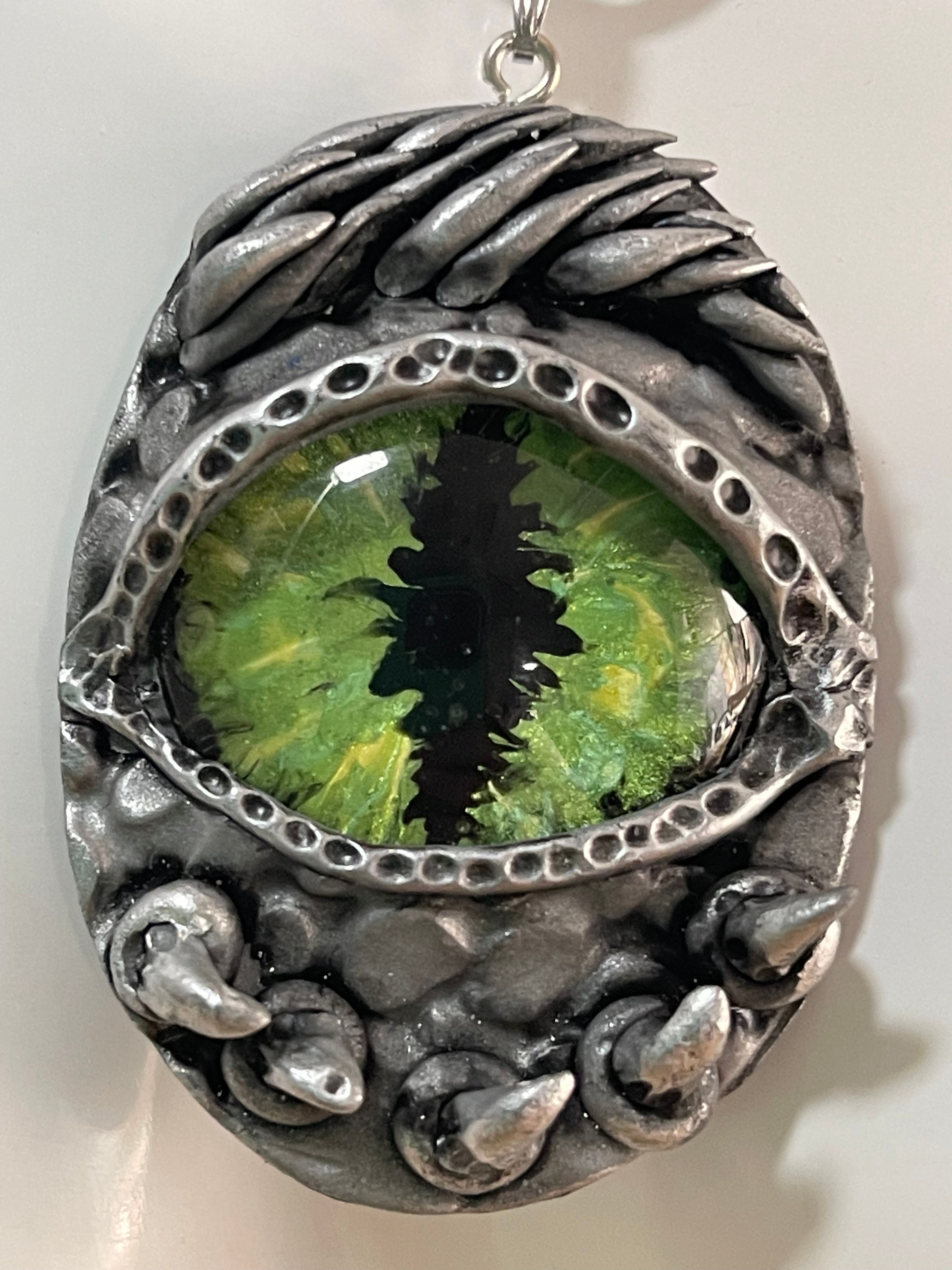 Silver Dragon Eye Polymer Clay 45cm + 5cm Extension Necklace