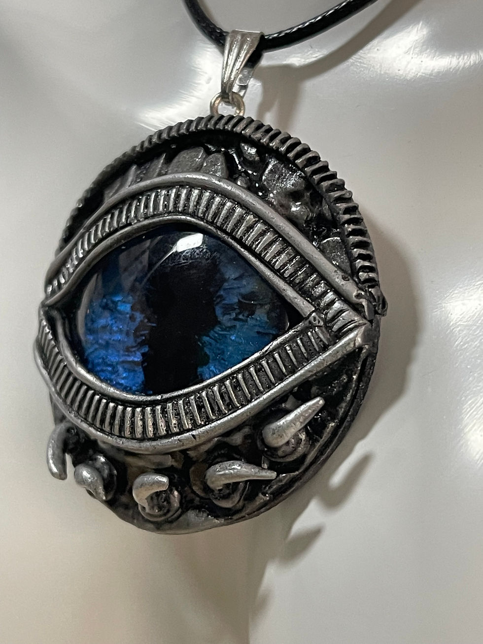 Thumbnail: Silver Dragon Eye Polymer Clay 45cm + 5cm Extension Necklace