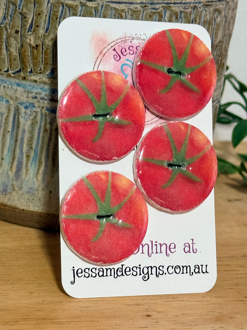Thumbnail: 30mm Tomato Polymer Clay Buttons - Set of 4.