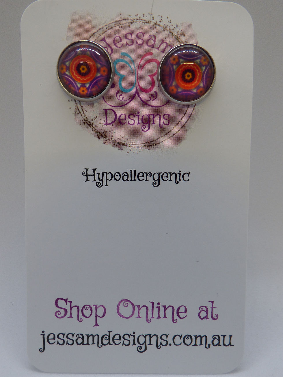 12mm Mandala Pattern Cabochon STUD Earrings