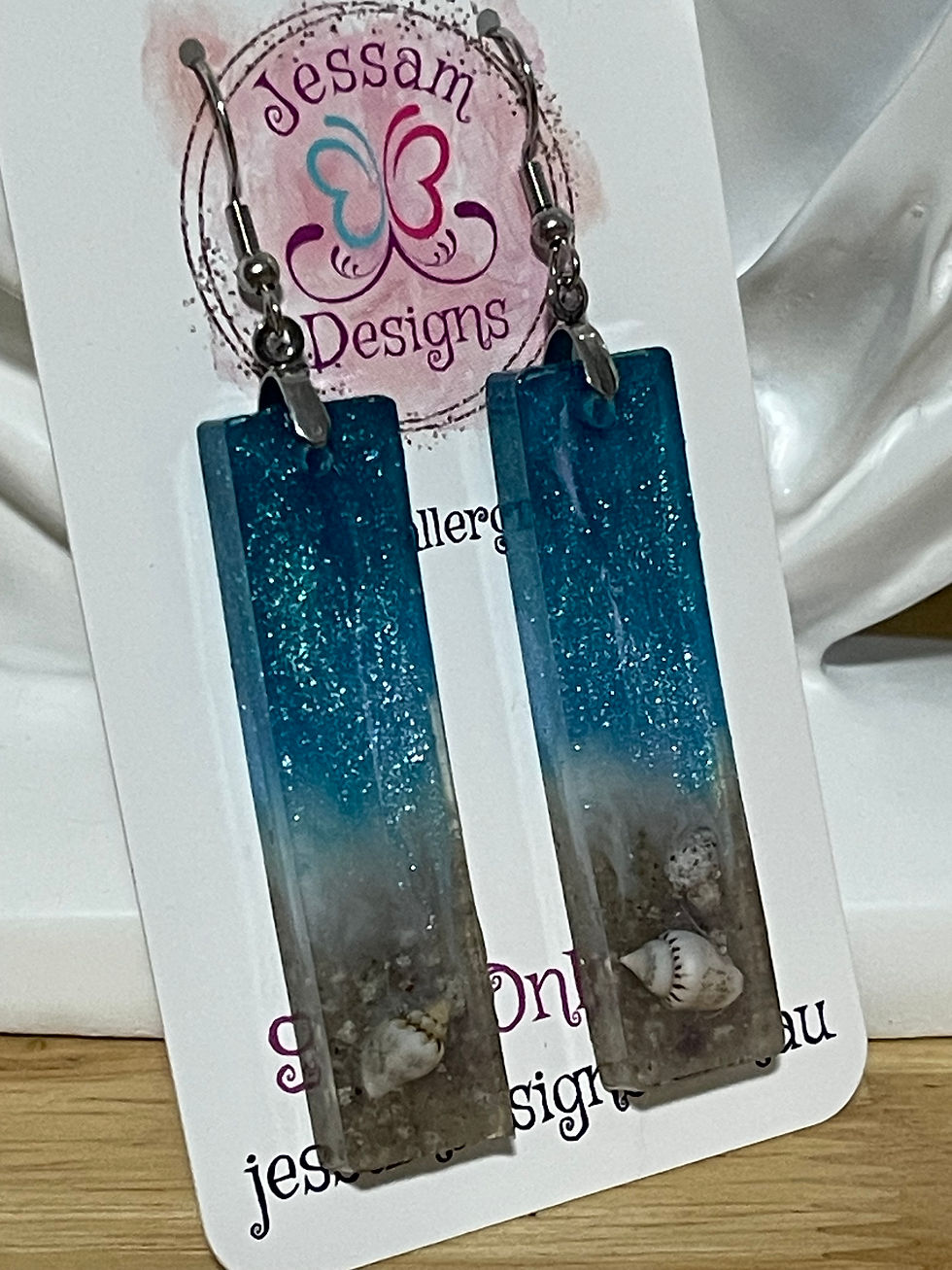 Thumbnail: Ocean/Shell Long Resin Rectangle 62mm Drop Earrings