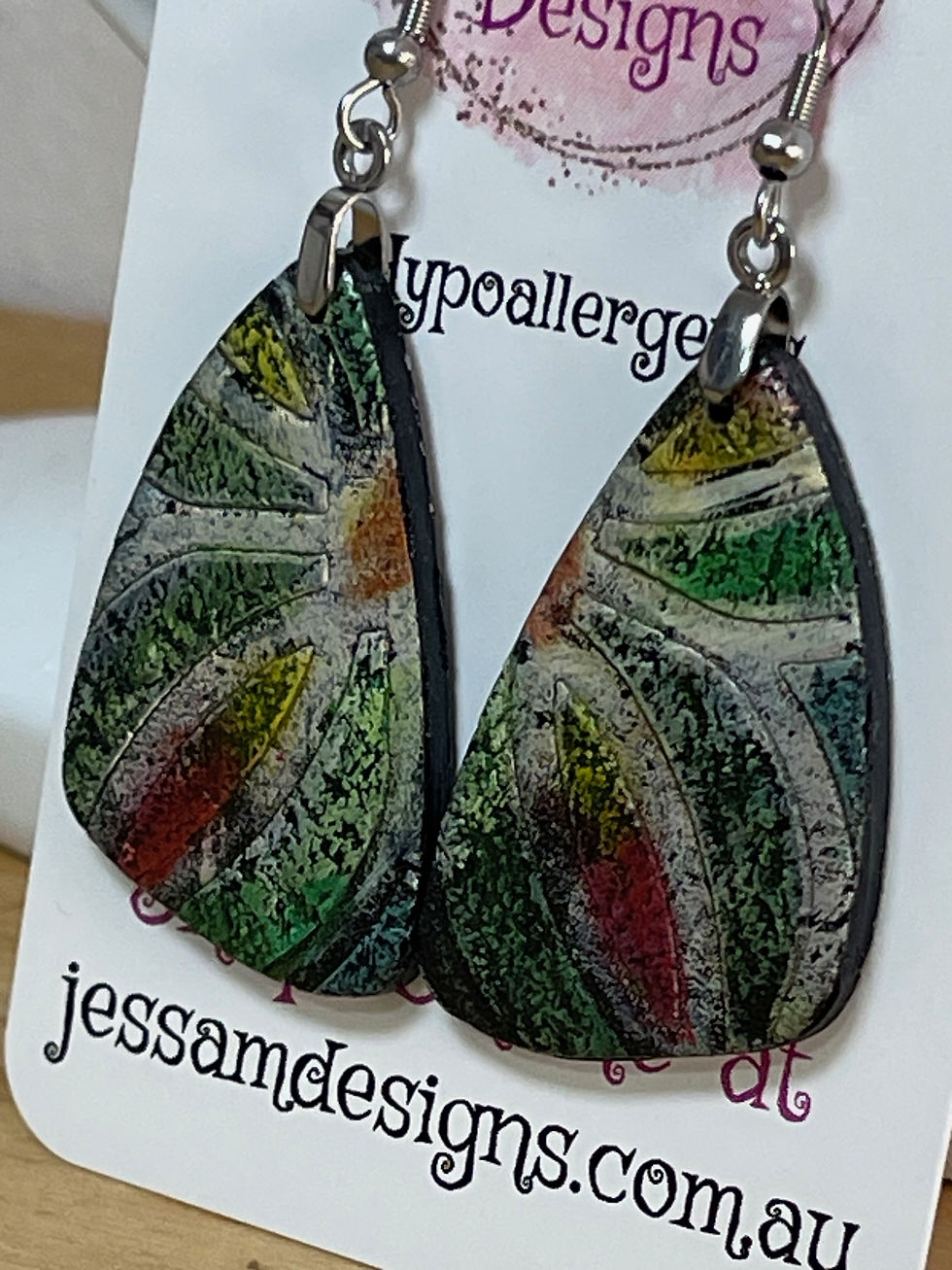 Thumbnail: Textured/Painted Polymer Clay Drop Earrings