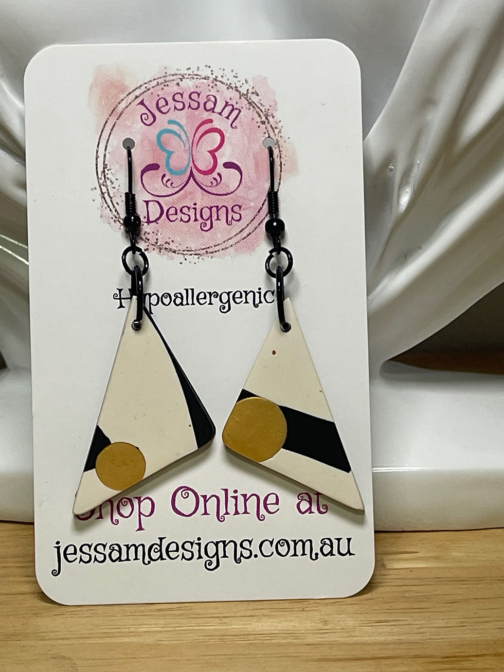 Thumbnail: Black/Gold Retro Polymer Clay Necklace + Matching Earrings Set