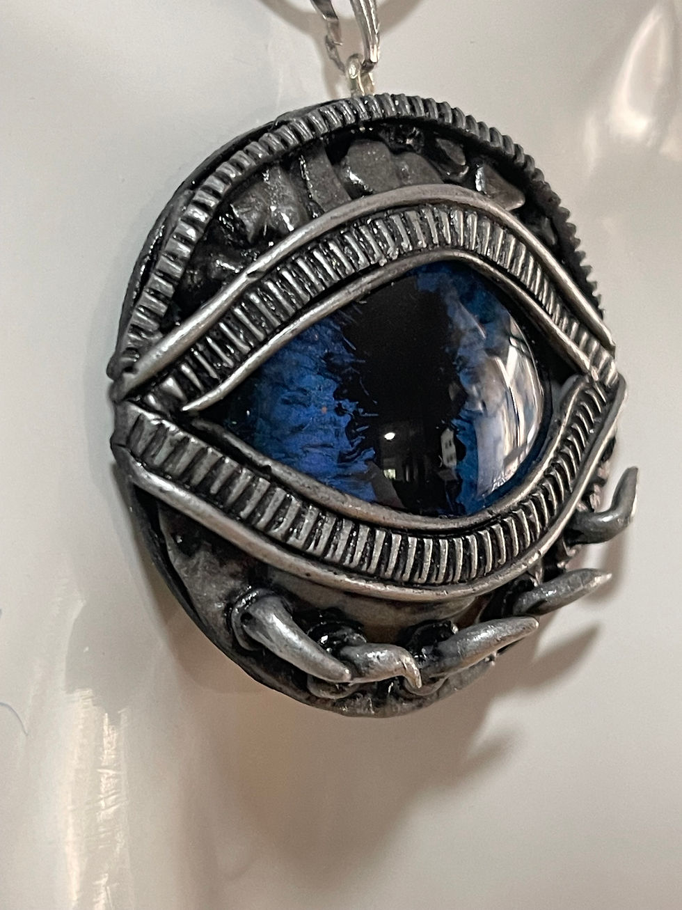Thumbnail: Silver Dragon Eye Polymer Clay 45cm + 5cm Extension Necklace