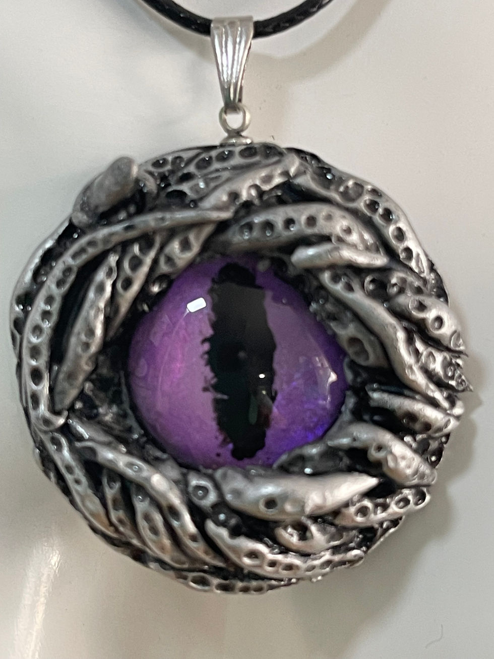 Silver Dragon Eye Polymer Clay 45cm + 5cm Extension Necklace