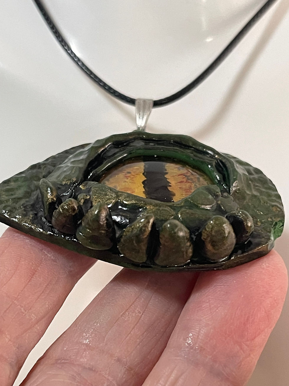 Thumbnail: Green Dragon Eye Polymer Clay 45cm + 5cm Extension Necklace